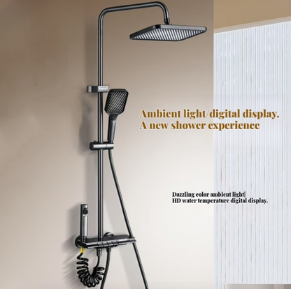 Doucheset – Regendouche – Handdouche – Thermostatische Kraan – Digitale Temperatuurweergave – Atmosferische Ledverlichting – Gunmetal CX – Hoge Kwaliteit Roestvrij Staal – Eenvoudige Wandmontage
