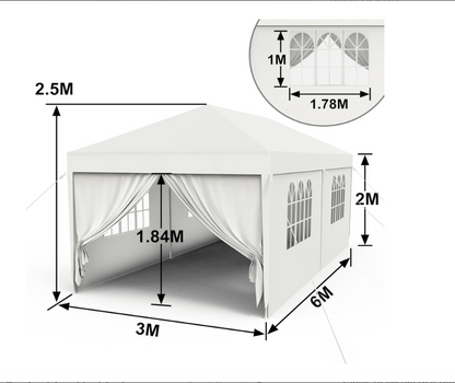 Partytent – Vouwtent – Paviljoen – Tuintent – Feesttent – 3x6 m – Verstelbare Hoogte 2,44-2,64 m – Waterafstotend Oxford Polyester – Stevig Stalen Frame