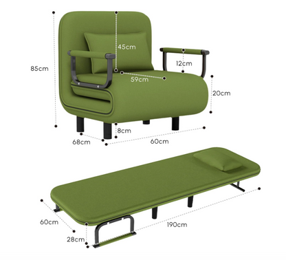 Compacte Slaapbank – Slaapbankje – Bedbank – Klapbank – Zetelbed – Traagschuim Zitting – Wasbare Afneembare Bekleding – Metaal Frame – Groen
