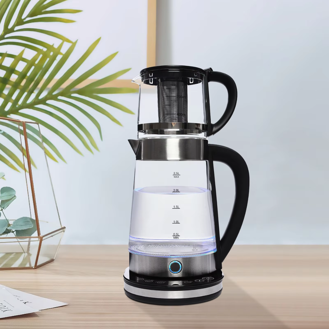 Theeset met Waterkoker en Theepot – Glazen Waterkoker 2.5L + Theepot met Filter 1L – Set van Ketel en Theepot – Voor Thee & Infusies – Stijlvol en Hittebestendig Glas