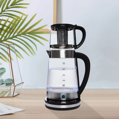 Theeset met Waterkoker en Theepot – Glazen Waterkoker 2.5L + Theepot met Filter 1L – Set van Ketel en Theepot – Voor Thee & Infusies – Stijlvol en Hittebestendig Glas