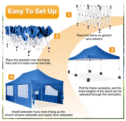 Partytent – Paviljoen – Feesttent – Tuintent – Easy-up Tent – Lichtblauw – 3x6 Meter – Waterdicht Met 6 Zijwanden – UV-Bescherming 50+