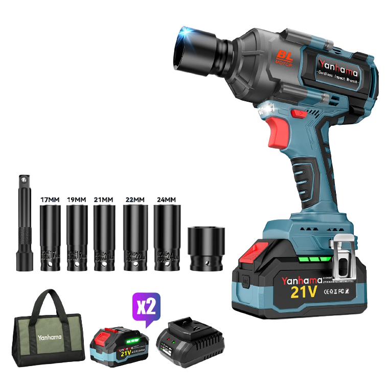 Elektrische Momentsleutel – Draadloze Momentsleutel – Accu Momentsleutel – Elektrische Steeksleutel – Momentsleutel Set – 4000mAh Lithium-ion Batterij – Metalen Behuizing – Blauw