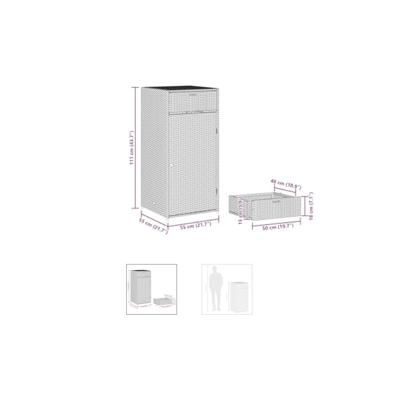 Tuinkist Opbergbox – Tuinkast Buiten – Tuingereedschap Kist – Tuinmeubel Kast Zwart – Poly Rattan – 55x55x111 Cm – Weerbestendig & Ruimtebesparend
