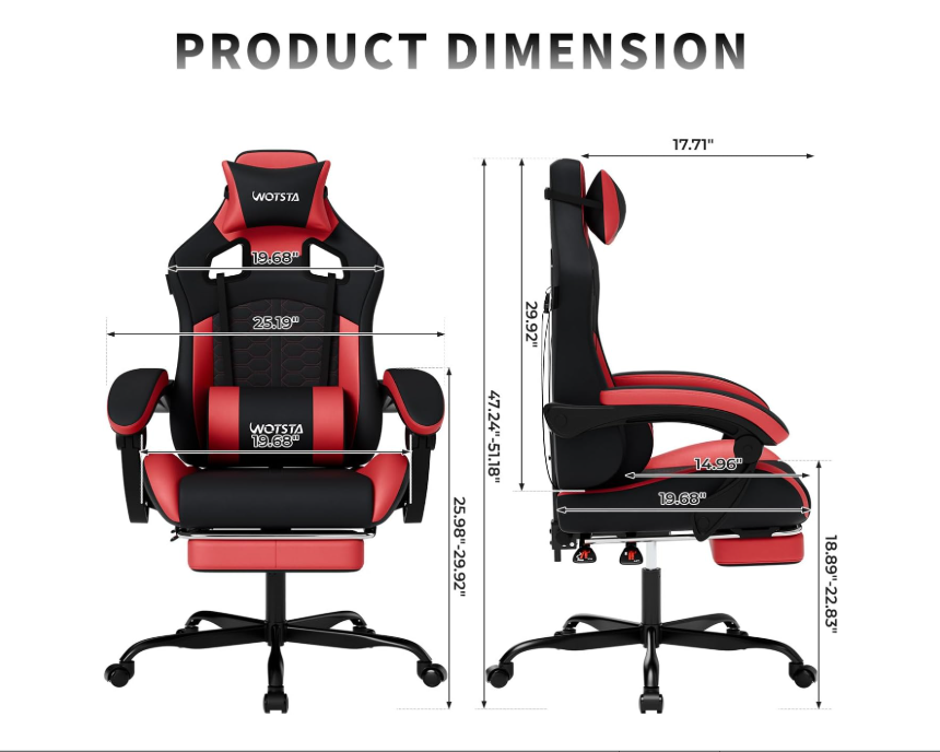 Gamingstoel – Gamestoel – Gaming Chair – Game Stoel – Bureaustoel – Ergonomisch Design – Verstelbare Voetensteun – PU Lederen Bekleding – Max Belastbaarheid 150 kg
