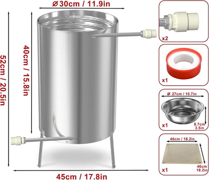 Zwembadverwarming – Vuurton – Zwembadverwarmer – Buitenverwarmer – Vuurkorf – Roestvrij Staal – 18m Verwarmingsbuis – 28L Waterreservoir – 2-in-1 Aansluiting 32/38 mm – Veilig Met Asopvangbak & Vuurvaste Mat – Zilver – 1 Stuk