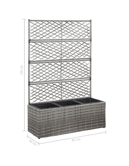Raised Bed Met Klimrek – Bloembak – Plantenbak – Tuinbak – Bloemenbak – Polyrattan Materiaal – Inclusief 2 Verwijderbare Potten – Grijs