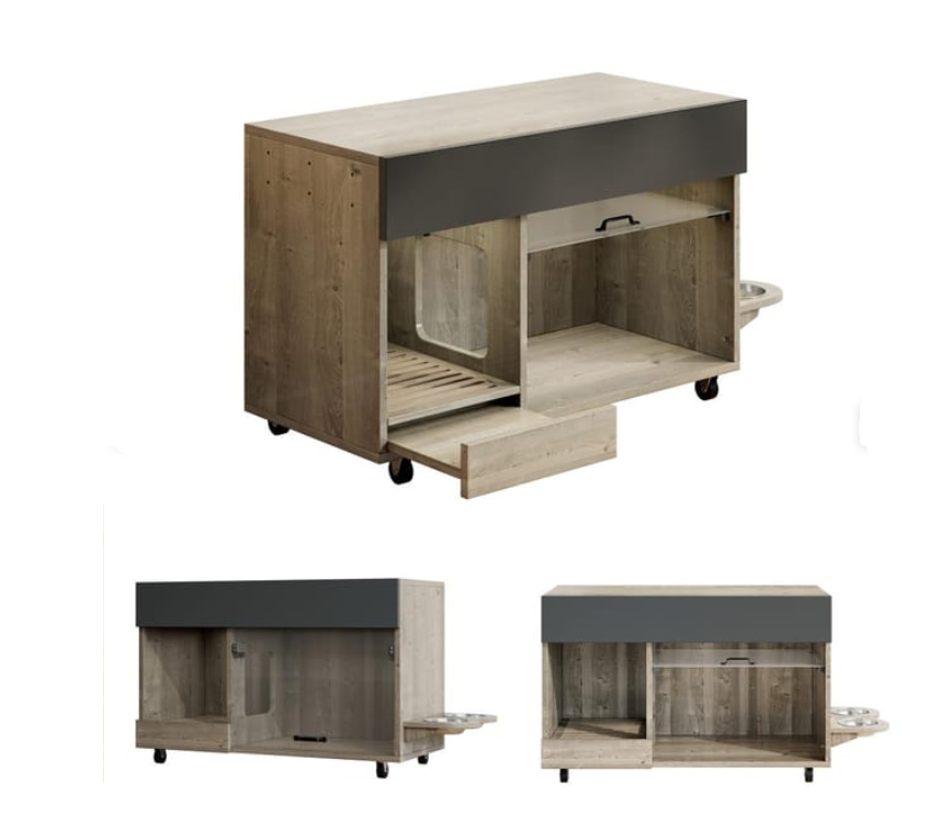 Kattenbakkast – Kattenbakmeubel – Kattenlitterkast – Kattenbak Opbergkast – Kattenbak Omkast – Walnoot Hout – Verplaatsbare Kattenbak & Opbergruimte