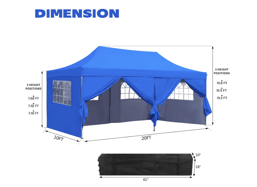 Partytent – Paviljoen – Feesttent – Tuintent – Opvouwbare Tent – 3x6m Pop-up – Waterdicht – Verstelbare Hoogte
