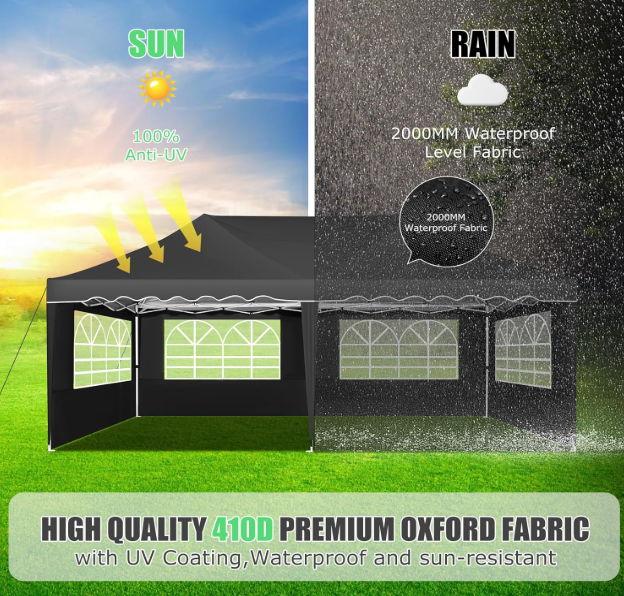 Feesttent – Partytent – Paviljoen – Tuintent – Opvouwbare Tent – 3x6 Meter – 6 Afneembare Zijwanden – Zilveren Coating – Draagtas Met Wieltjes – Inclusief Zandzakken
