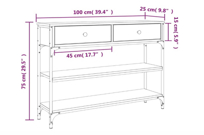 Console Tafel – Sidetable – Opbergkast – Dressoir – houten Kast – Stevig Hout En Metaal – 2 Lade Opbergruimte – 100x25x75 cm – Duurzaam Voor Huis En Kantoor – Bruin