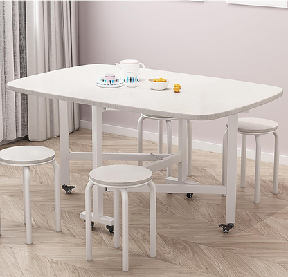 Inklapbare Tafel – Vouwtafel – Opklapbare Eettafel – Bijzettafel – Klaptafel – Wit – Mobiel Met 6 Wielen – Duurzaam MDF Met Krasbestendige Laag