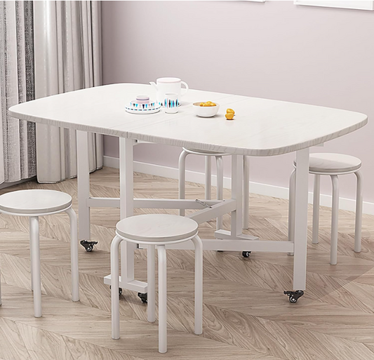 Inklapbare Tafel – Vouwtafel – Opklapbare Eettafel – Bijzettafel – Klaptafel – Wit – Mobiel Met 6 Wielen – Duurzaam MDF Met Krasbestendige Laag