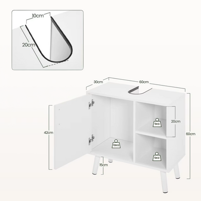 Wastafelmeubel 60x30x60,5 cm – Badkamerkast Onder Wastafel met Uitsparing – Wastafel Onderkast – Ruimtebesparend & Modern Design - Witte