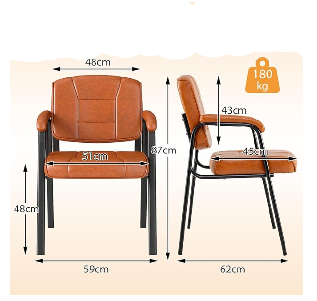 Loungestoel – Gaststoel – Fauteuil – Bureaustoel – Wachtruimte Stoel – Metalen Frame – PU Leer Bekleding – Extra Stevig – Comfortabele Armleuningen