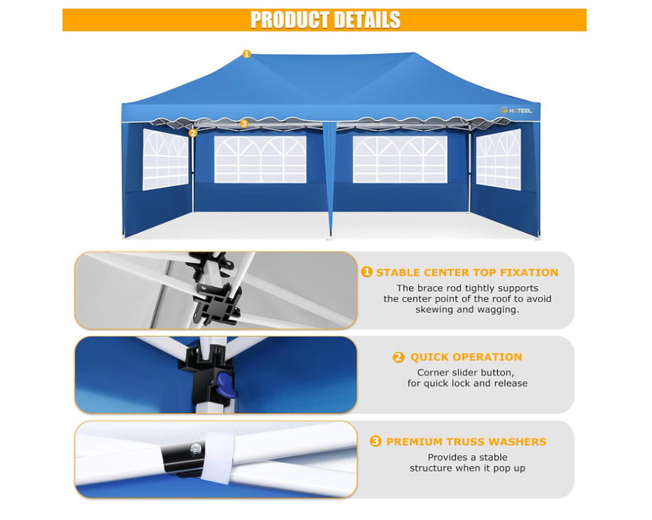 Partytent – Pop-up Gazebo – Paviljoen – Tuintent – Feesttent – Waterdicht – 3x6 Meter – 420D Oxford Stof – UPF50+ UV Bescherming