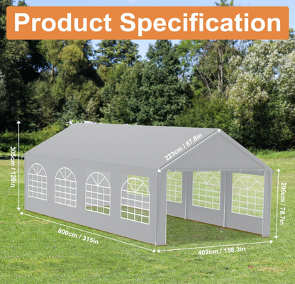 Feesttent – Partytent – Tuintent – Paviljoen – Evenemententent – Waterdicht – UV Beschermd – Robuust Stalen Frame – Afneembare Zijwanden – 4x8 m – Eenvoudige Montage