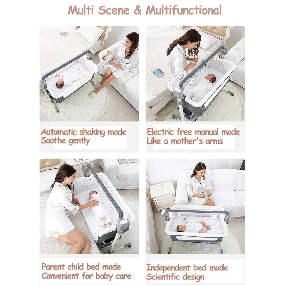 Elektrisch Babybed met Bluetooth – Schommelwieg met Matras, Wielen & Klamboe – Cradle -Wiegje – Automatisch Schommelen – Babybed 0-12 Maanden - Beige