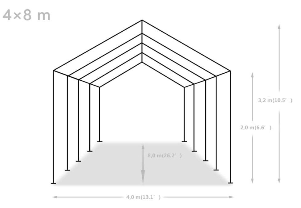 Partytent – Tuinkamer – Tenten – Feesttent – Evenemententent – Wit 4x8 Meter – Waterdicht PE Dak – Stevig Gegalvaniseerd Stalen Frame