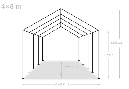 Partytent – Tuinkamer – Tenten – Feesttent – Evenemententent – Wit 4x8 Meter – Waterdicht PE Dak – Stevig Gegalvaniseerd Stalen Frame