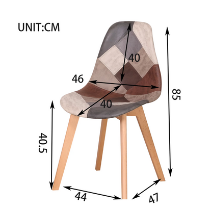 Set van 4 Eetkamerstoelen – Comfortabele Kuipstoelen met Gewatteerde Zitting – Patchwork Design in Bruin - Beige & Grijs – Scandinavische Stoelen met Houten Onderstel – Modern & Stijlvol voor Eetkamer of Keuken
