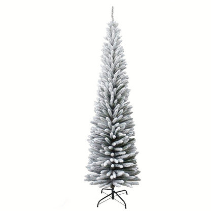 Kunstkerstboom – Smalle Kerstboom – Flocked Kerstboom – Pencil Boom – Sneeuwboom – 150 cm Hoog – 350 PVC Takken – Stevige Metalen Standvoet – Vouwbaar Zonder Elektriciteit