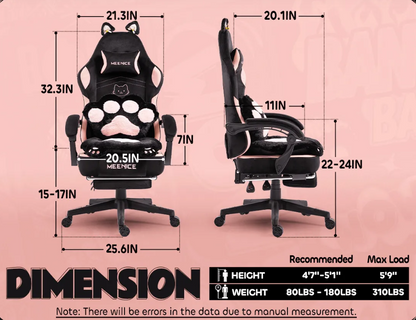 Gamingstoel – Bureaustoel – Computestoel – Gamestoel – Racestoel – Ergonomisch Recliner – Verstelbare Voetsteun – Roze/Zwart