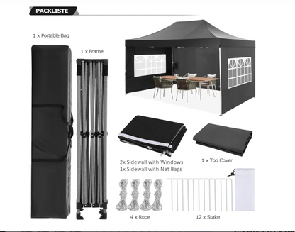 Partytent – Paviljoen – Tuintent – Feesttent – Easy Up – 3x4,5m – Waterdicht Polyester – UPF 50+ UV Bescherming