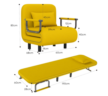 Slaapbank – Bedbank – Sleeperbank – Bedsofa – Zitbank – Geel – Memory Foam Kussen – Compact Metalen Frame