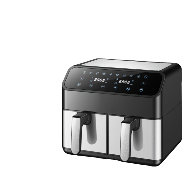 Airfryer – Heteluchtfriteuse – Dubbele Mand – Luchtfriteuse – Vetarm Koken – 8 Liter Capaciteit – 2000 Watt Vermogen – LED Touchscreen – Roestvrijstalen Behuizing