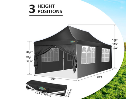 Partytent – Feesttent – Paviljoen – Tuintent – Pop-up Tent – 3x6 Meter – Waterdicht 420D Polyester – 4 Afneembare Zijwanden – Verstelbare Hoogte