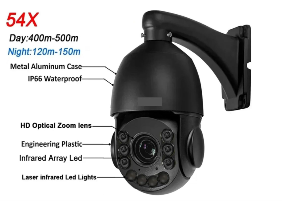 PTZ Beveiligingscamera – Dome Camera – IP Camera – CCTV Camera – 4K 8MP 54x Optische Zoom – Volledig Draaibaar 360° – IP66 Waterdicht Metalen Behuizing - QUORE