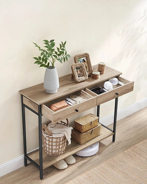 Bijzettafels - Smalle Console Tafel - Haltafel - Bijzettafel met Lade - Hout - 100 cm x 30 cm x 80 cm - Donker Khaki