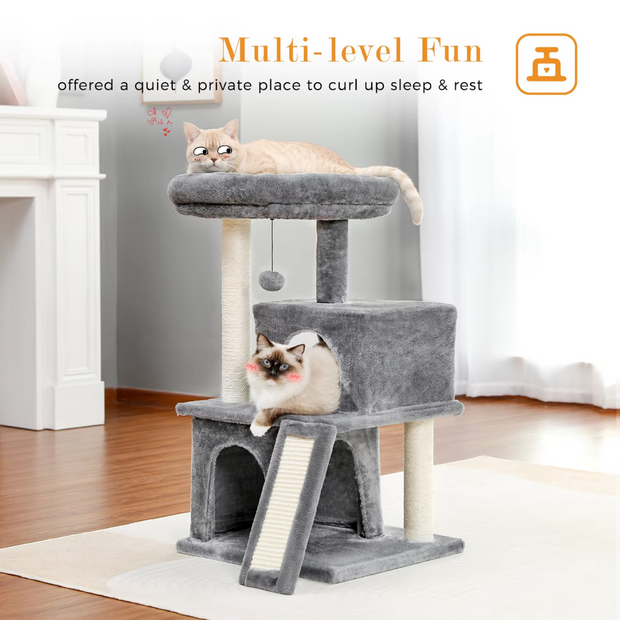 Grote kattenboomtoren Condo Meubels – Krabpaal & Kattenspringspeelgoed met Ladder – Huisdierhuis voor Kittens & Katten – Speelstructuur met Meerdere Niveaus