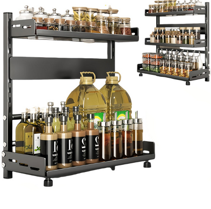 Kruidenrek – Kruidendispenser – Specerijenrek – Keukenrek – Kruidenhouder – Verstelbaar 3-laags – Zwart Metalen Koolstofstaal