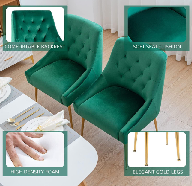 Velvet Stoelen – Eetkamerstoelen – Bureaustoelen – Dining Chairs – Zitstoelen – Set Van 2 – Metalen Poten – Zachte Gewatteerde Zit – Geschikt Voor Harde Vloeren – Cyan