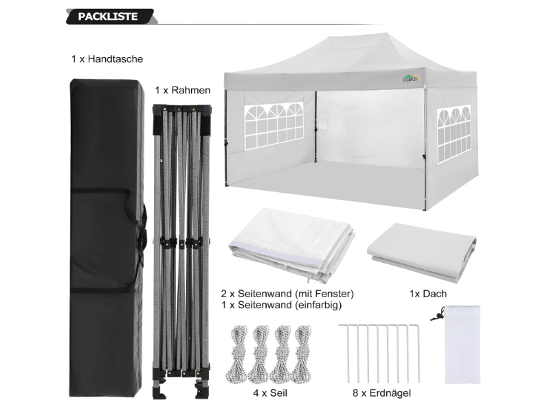 Partytent – Feesttent – Tuinpaviljoen – Easy Up – Opvouwbare Tent – Waterdicht – 3x4,5 Meter – UPF 50+ Zonnebescherming