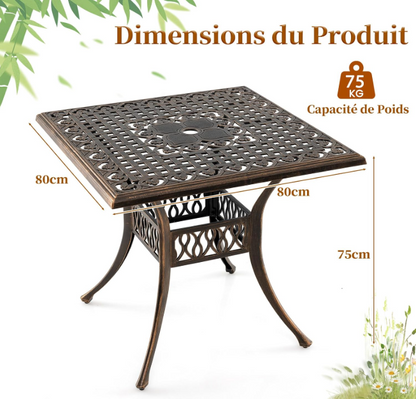 Tuinset Tafel – Tuinmeubel – Balkonset – Eettafel – Bistrotafel – Weerbestendig Aluminium – Parasolgat 80x80 cm