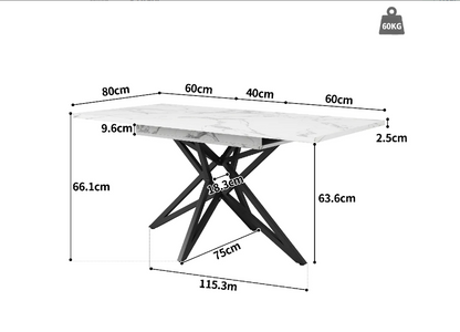 Uitschuifbare Eettafel Set – Eettafel Met Stoelen – Eettafel Uitschuifbaar – Keukentafel Set – Moderne Eettafel – Donkergrijs Fluweel – Compact & Ruimtebesparend – 120-160x68 cm