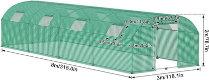 Kweektunnel – Foliekas – Tuinkas – Broeikas – Plantentunnel – 3x8x2 Meter – UV-bestendig en Winterbestendig – Versterkt Verzinkt Stalen Frame