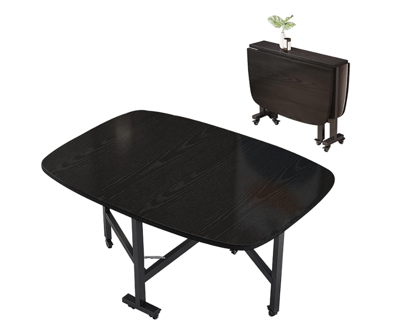 Klappbare Tafel – Inklapbare Tafel – Vouwtafel – Opvouwbare Tafel – Mobiele Tafel – Zwart – Stevig Mdf Met Stalen Frame – Voor Binnen en Buiten – 120x80x75 CM – 6 Wielen Met Remmen
