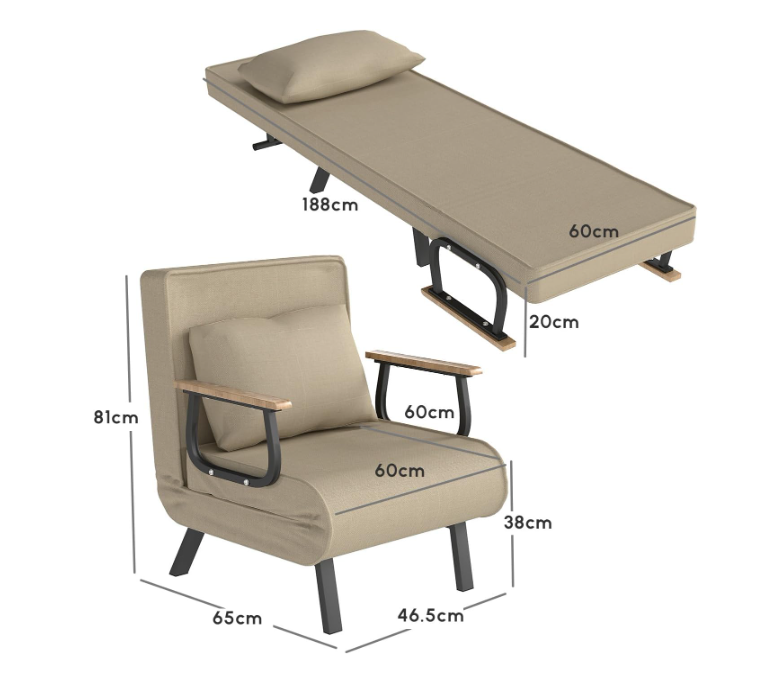 Lounge Chair – Fauteuil – Loungestoel – Relaxfauteuil – Zitzak – Verstelbaar Design – Dikke Memory Foam Vulling – Khaki Katoenen Bekleding