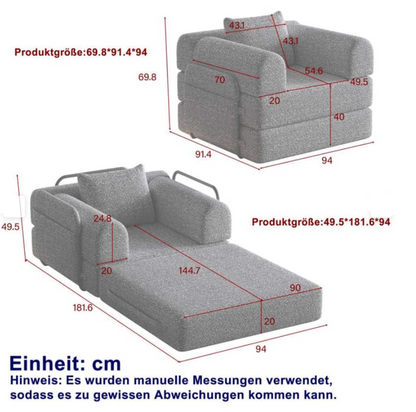 2-In-1 Chenille Sofa Bed – Slaapbank – Slaapstoel – Schuifbed – 1-Zits Zwart – Opbergvak in Armleuning – Stevige Drie Metalen Frame Constructie - QUORE