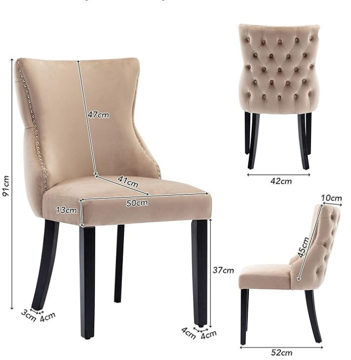 Eetkamerstoelen – Stoelen – Dining Chairs – Keukenstoelen – Velvet Stoelen – Set van 6 – Beige Velvet – Button Tufting – Massief Houten Frame – Comfortabel Ergonomisch Design