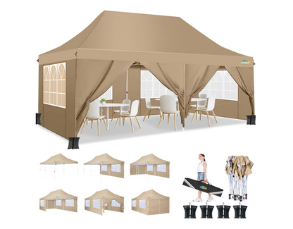 Partytent – Feesttent – Paviljoen – Tuintent – Opvouwbare Tent – 3x6 m – Waterdicht – 4 Afneembare Zijwanden – Verstelbare Hoogte – Inclusief Draagtas