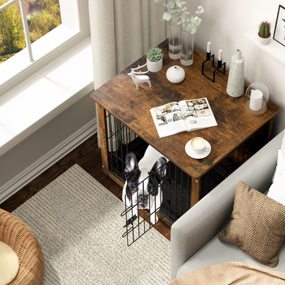 Bench Hond - 2 In 1 Honden Bench En Kast - Met Dubbele Deuren - Hout - Metalen Deuren - Uitneembare Mat - Waterproof - Maat S