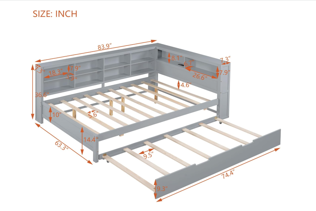 Uitschuifbare Bankbed – Slaapbank – Bedbank – Slaapbank Met Opbergruimte – Zithoek Met Sleeper – Dubbel Bed 140x200cm – Modern Grijs – Ruimtebesparend