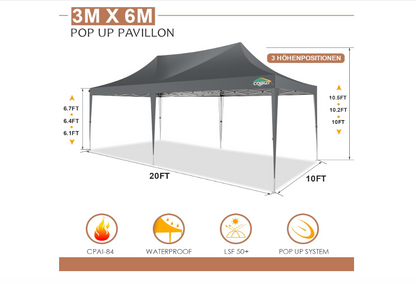 Partytent – Feesttent – Paviljoen – Tuintent – Opvouwbare Tent – 3x6 m – Waterdicht Polyester – 4 Afneembare Zijwanden – Verstelbare Hoogte – Draagbare Pop-up