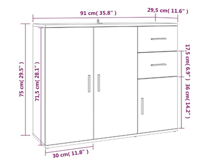 Sideboard – Dressoir – Kast – Opbergkast – Buffetkast – Wit – Hoogwaardig Spaanplaat – Afmeting 91x29,5x75 cm