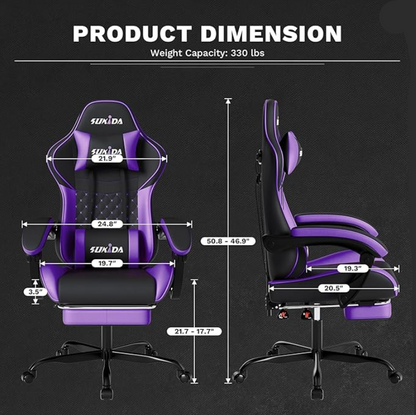 Gamingstoel – Esports Stoel – Ergonomische Gamestoel – Racestoel – Bureaustoel – Verstelbare Hoofdkussen – Uittrekbare Voetsteun – Zwart Paars